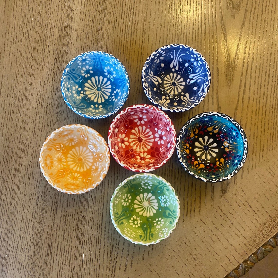 Ceramic Serving Bowls Set, Colorful Floral Pattern, Handmade Sauce Bowl ...