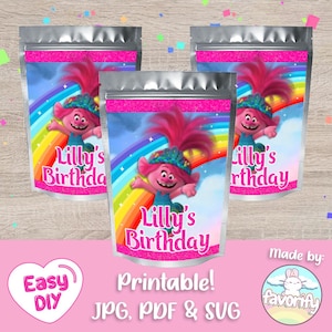 Trolls Juice Pouch Labels - Trolls Party - Poppy - CapriSun Label - Koolaid Label - Favor Bag - Digital File - Customizable (PDF, JPG & SVG)