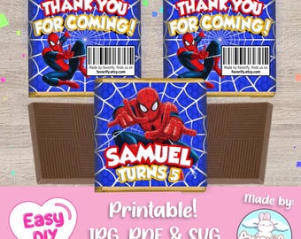 Spiderman Chocolate Square Wrapper - Neapolitan Chocolate Label - Spider-Man - Peter Parker - Digital File - Customizable (PDF, JPG & SVG)