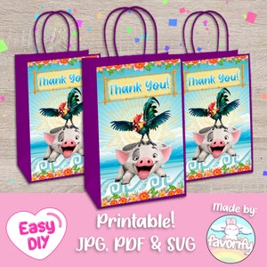Moana Gift Bag Labels - Back Label - Moana Party - Favor Bags - Gable Box - Digital File - Customizable (PDF, JPG & SVG)