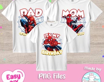 Spiderman Family T-Shirts - Birthday Boy - Mom Dad Tees - Spider-Man - Peter Parker - Favor Bags - Digital File - Instant Download (PNG)