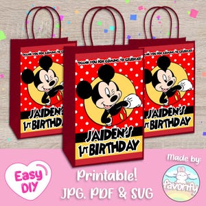 Etiquetas para sacolas de presentes do Mickey Mouse - Etiquetas para sacolas de lembrancinhas - Mickey&#39;s Clubhouse - Festa de bebê - Sacola de lembrancinhas - Arquivo digital - Personalizável (PDF, JPG e SVG)
