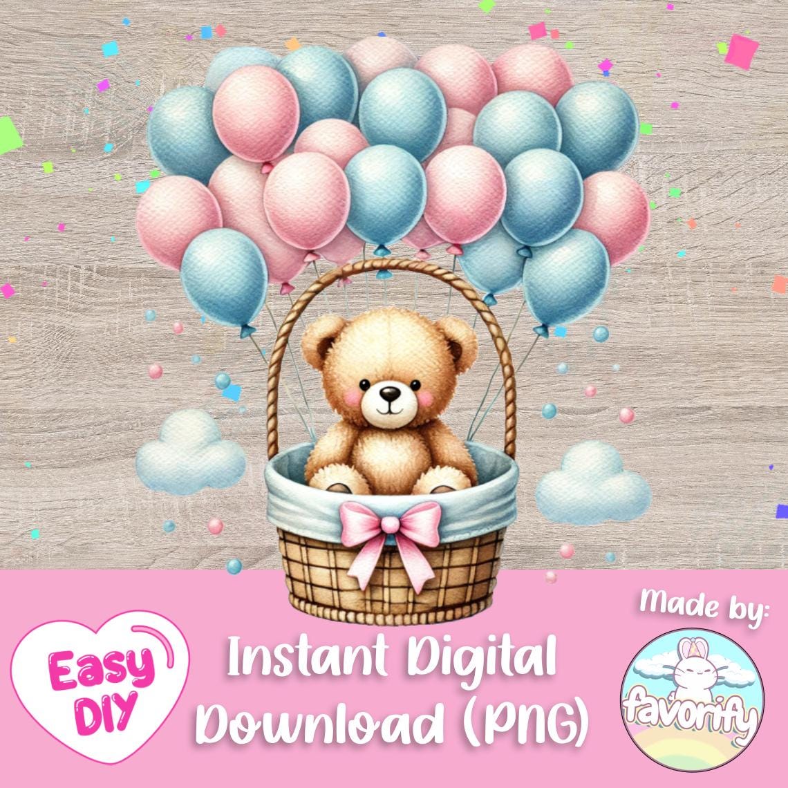Gender Reveal Teddy Bear Clipart - Baby Shower - Balloons - Pink or ...