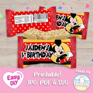 Mickey Mouse Rice Krispies Wrapper - Baby Mickey - 1st Birthday - Krispies Treats - Favor Bag - Digital File - Customizable (PDF, JPG & SVG)