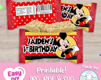 Mickey Mouse Rice Krispies Wrapper - Baby Mickey - 1st Birthday - Krispies Treats - Favor Bag - Digital File - Customizable (PDF, JPG & SVG)