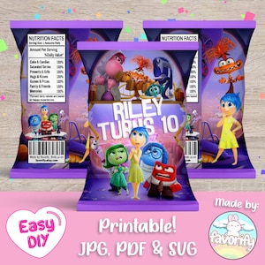Inside Out Chip Bags Wrapper - Intensamente - Inside Out Party - Inside Out 2 - Favor Bags - Digital File - Customizable (PDF, JPG & SVG)