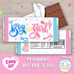 Gender Reveal Candy Bar Wrapper - Chocolate Wrapper - Gender Reveal - Favor Bags - Chips - Digital File - Instant Download (PDF, JPG & SVG)