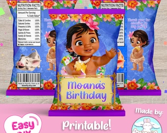Moana Chip Bags Wrapper - Baby Moana Party - Favor Bags - Chips - Digital File - Customizable (PDF, JPG & SVG)