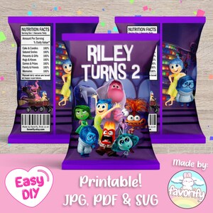Inside Out Chip Bags Wrapper - Intensamente - Inside Out Party - Inside Out 2 - Favor Bags - Digital File - Customizable (PDF, JPG & SVG)