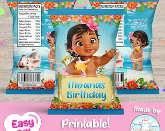 Envoltorios para bolsas de chips de Moana - Fiesta de bebé Moana - Bolsas de regalo - Chips - Archivo digital - Personalizable (PDF, JPG y SVG)