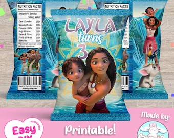 Moana 2 Chip Bags Wrapper - Simea - Maui - Moana Sister - Baby Moana - Favor Bag - Chips - Digital File - Customizable (PDF, JPG & SVG)