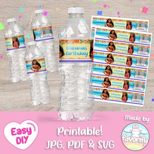 Moana Wasserflaschenetikett - Moana Party - Baby Moana Gefälligkeiten - Flaschenverpackung - Digitale Datei - anpassbar (PDF, JPG & SVG)