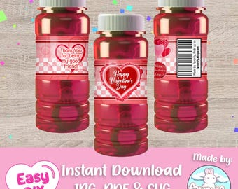 Valentine's Day Bubble Bottle Label - Valentines - Bottle Wrap - Bubbles Label - Favor Bags - Digital Instant Download (PDF, JPG & SVG)