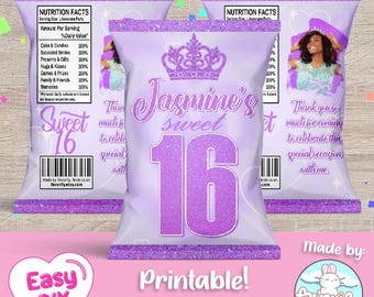 Sweet 16 Chip Bags Wrapper - Sweet Sixteen - 16 Birthday - Sixteen Party - Favor Bags - Chips - Digital File - Customizable (PDF, JPG & SVG)