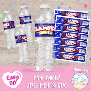 Spiderman Water Bottle Labels - Water Bottle Wrap - Spider-Man - Peter Parker - Favor Bags - Digital File - Customizable (PDF, JPG & SVG)