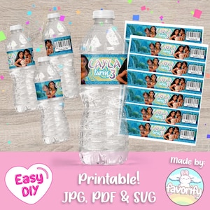 Moana 2 Wasserflaschenetikett - Simea - New Moana Geburtstag - Baby Moana Favors - Flaschenverpackung - Digitale Datei - Individuell anpassbar (PDF, JPG & SVG)