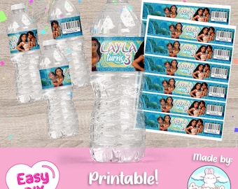 Moana 2 Water Bottle Label - Simea - New Moana Birthday - Baby Moana Favors - Bottle Wrapper - Digital File - Customizable (PDF, JPG & SVG)