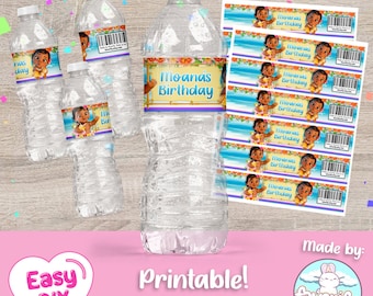 Baby Moana Water Bottle Label - Moana Party - Baby Moana Favors - Bottle Wrapper - Digital File - Customizable (PDF, JPG & SVG)