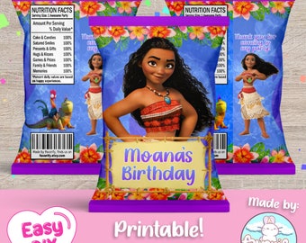 Moana Chip Bags Wrapper - Festa di compleanno di Moana - Sacchetti per bomboniere - Patatine - File digitale - Personalizzabile (PDF, JPG e SVG)