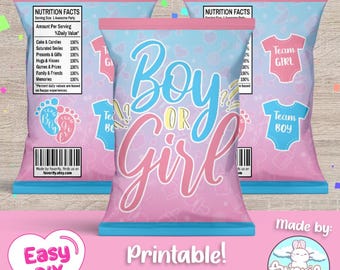 Gender Reveal Chip Bags Wrapper - Baby Shower - Pink or Blue - Baby - Favor Bags - Chips - Digital File - Instant Download (PDF, JPG & SVG)