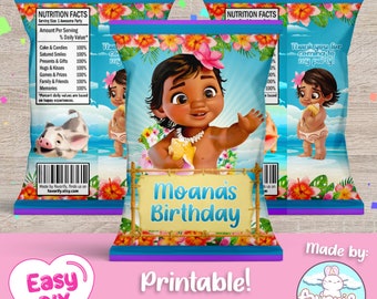 Moana Chip Bags Wrapper - Baby Moana Party - Favor Bags - Chips - Digital File - Customizable (PDF, JPG & SVG)