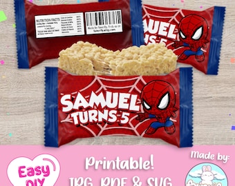 Envoltorio de Rice Krispies de Spiderman - Spider-Man - Bebé Spidey - Golosinas Krispies - Bolsas de regalo - Archivo digital - Personalizable (PDF, JPG y SVG)