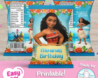Envoltorios para bolsas de papas fritas de Moana - Fiesta de cumpleaños de Moana - Bolsas de regalo - Papas fritas - Archivo digital - Personalizable (PDF, JPG y SVG)