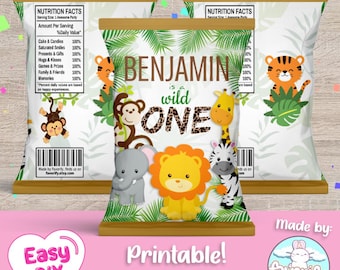 Wild One Chip Bags Wrapper - First Birthday - Safari - 1st Birthday - Favor Bags - Chips - Digital File - Customizable (PDF, JPG & SVG)
