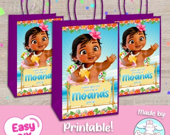 Baby Moana Gift Bag Label - Moana Party - Favor Bags - Gable Box - Digital File - Customizable (PDF, JPG & SVG)