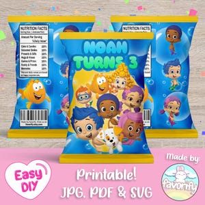 Bubble Guppies Chip Bags Wrapper - Guppies Favors - Guppy Party Box - Treat Bag - Favor Bags - Digital File - Customizable (PDF, JPG & SVG)