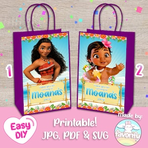 Moana Gift Bag Label - Baby Moana Party - Gift Bags - Candy Bag - Favor Bags - Gable Box - Digital File - Customizable (PDF, JPG & SVG)