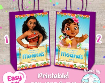 Moana Gift Bag Label - Baby Moana Party - Gift Bags - Candy Bag - Favor Bags - Gable Box - Digital File - Customizable (PDF, JPG & SVG)