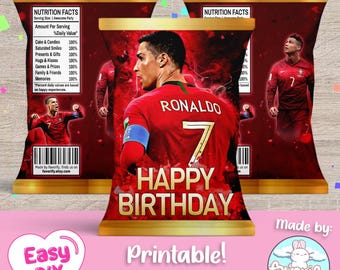 クリスティアーノ・ロナウド チップス バッグ ラッパー - ロナウド パーティー - ポルトガル - CR7 バースデー - デジタル ファイル - 即時ダウンロード (PDF、JPG、SVG)