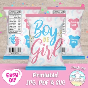 Gender Reveal Chip Bags Wrapper - Baby Shower - Pink or Blue - Baby - Favor Bags - Chips - Digital File - Instant Download (PDF, JPG & SVG)