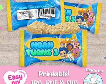 Bubble Guppies Rice Krispies Wrapper - Bubbles Guppies Krispies Treats - Favor Bags - Chips - Digital File - Customizable (PDF, JPG & SVG)