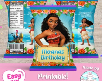 Envoltorios para bolsas de chips de Moana - Fiesta de bebé Moana - Bolsas de regalo - Chips - Archivo digital - Personalizable (PDF, JPG y SVG)