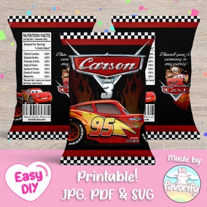 Cars Chip Bags Wrapper - Cars Party - Lightning McQueen - Cars Movie - Mater - Favor Bags - Digital File - Customizable (PDF, JPG & SVG)