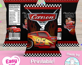 Cars Chip Bags Wrapper - Cars Party - Lightning McQueen - Cars Movie - Mater - Favor Bags - Digital File - Customizable (PDF, JPG & SVG)