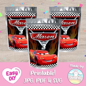 Cars Juice Pouch Labels - Cars Party - Lightning McQueen - Cars Movie - Mater - Favor Bags - Digital File - Customizable (PDF, JPG & SVG)