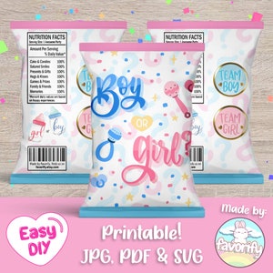 Gender Reveal Chip Bags Wrapper - Gender Reveal - Boy or Girl - Favor Bags - Chips - Digital File - Instant Download (PDF, JPG & SVG)
