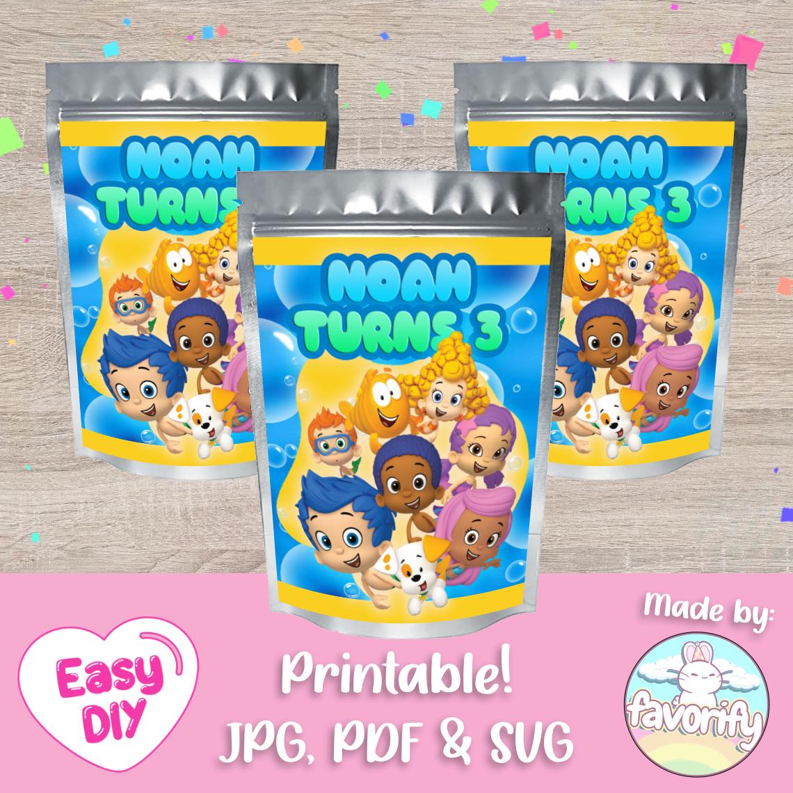 Bubble Guppies Juice Pouch Labels - Juice Pouches - Caprisun Koolaid Label - Favor Bags - Digital File - Customizable (PDF, JPG & SVG)