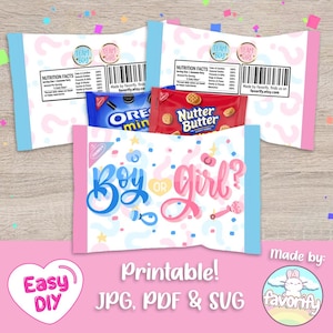 Gender Reveal Cookies Wrapper - Gender Reveal - Oreos - Boy or Girl - Favor Bags - Treats - Digital File - Instant Download (PDF, JPG & SVG)