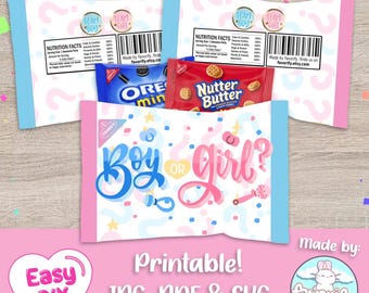 Gender Reveal Cookies Wrapper - Gender Reveal - Oreos - Boy or Girl - Favor Bags - Treats - Digital File - Instant Download (PDF, JPG & SVG)