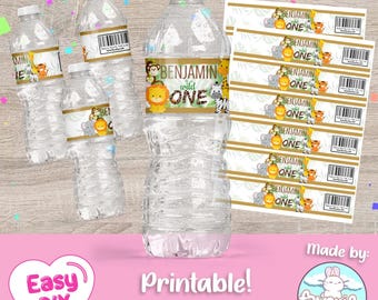 Wild One Water Bottle Labels - First Birthday - Safari - 1st Birthday - Favor Bags - Wrapper - Digital File - Customizable (PDF, JPG & SVG)