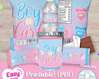 Gender Reveal Favors Bundle - Chip Bags Wrapper - Candy Bar - Krispies Labels - Favor Bags - Juice - Digital File - Instant Download (PDF)