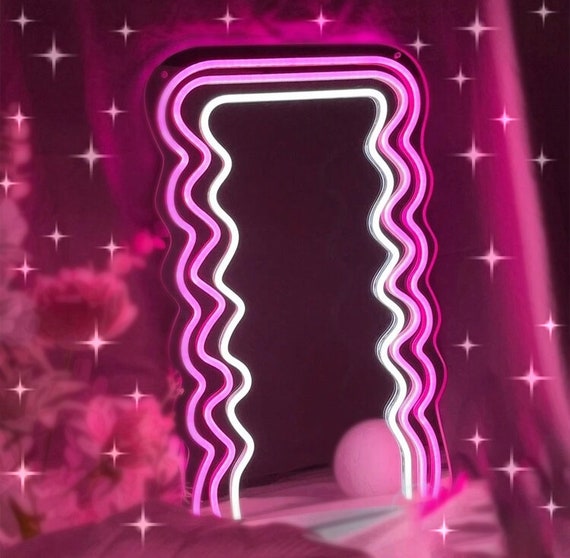 LED Neon Light Mirror Wavy LED Mirror With Lights Light up Mirror