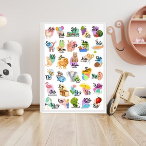 Bulgarisches Alphabet Poster, kyrillisches Alphabet, Kinderzimmer Wandkunst, ABC Druck, Kinderzimmer, Dekor, druckbare Wandkunst