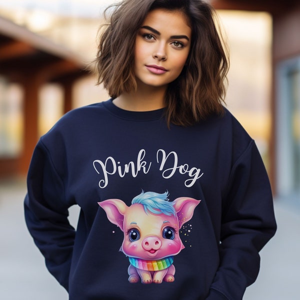 Funny Vegan Sweatshirt Cute Pig Shirt Pink Dog Sweater Giftidea for Vegans Christmas Birthday Gildan 18000 Crewneck Sweatshirt Unisex