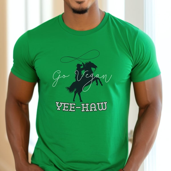 Go Vegan Yee-Haw T-shirt für Veganer, Geschenkidee für Sie und Ihn Weihnachten Geburtstag Nikolaus, Unisex Softstyle Gildan 64000 Tee