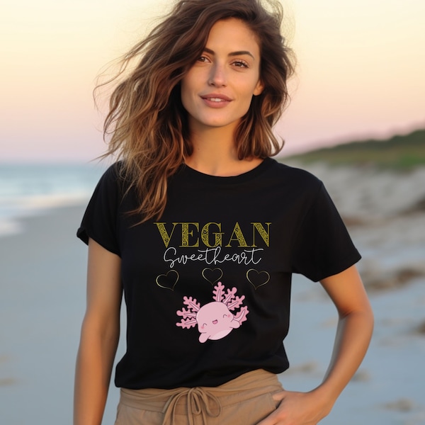 Funny Vegan Valentines t-Shirt Vegan Sweetheart Cute Axolotl Unisex Jersey Short Sleeve Tee Gift for Her Vegan Lifestyle Bella Canvas 3001